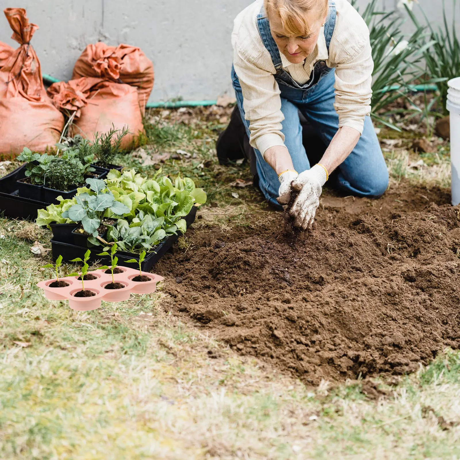 

2pcs Silicone Seedling Tray 6-Hole Starter With Lid For Herb Vegetable Germination Durable Garden Growing Tool Multi-Use