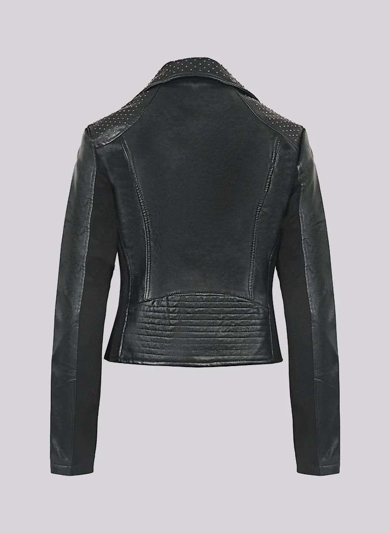 Autumn and winter women's leather jacket short PU slim fit leather jacket black willow nail motorcycle jacket suit jacket