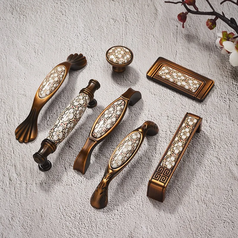 Antique Chinese Ceramic Cabinet Pulls, Simple European Wardrobe Drawer Handles, TV Cabinet Door Knobs