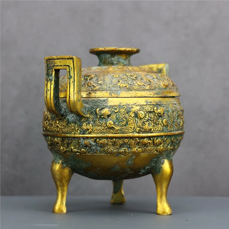 Warring States Dragon Pattern Gilding Ding Copper Xiangde Bronze Ware Making Antique Making Bronze Ware Decoration Collection