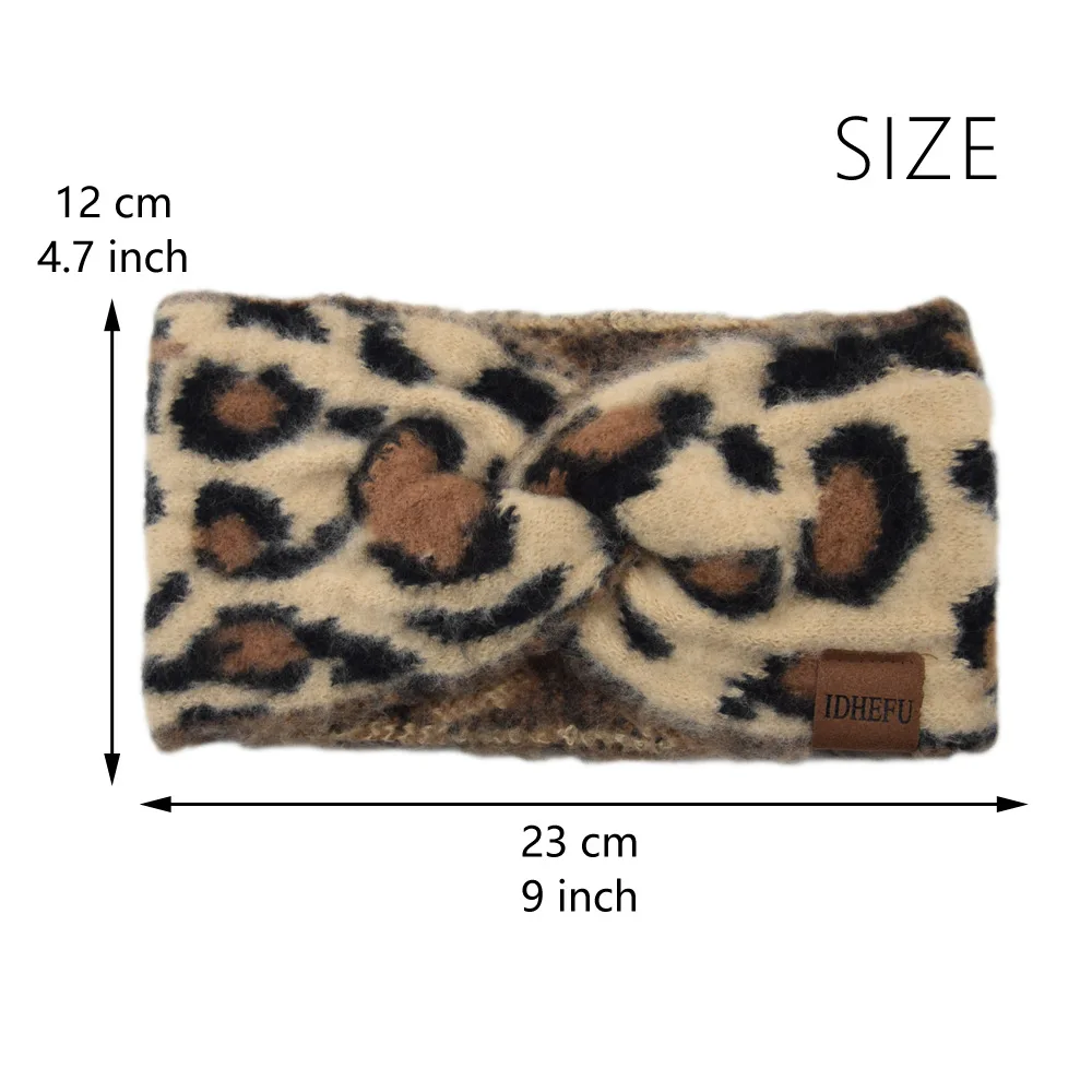 Leoparden-Stirnbänder mit Etikett, gestricktes, klobiges Stirnband, elastisch, gehäkelt, Turban, Ohrenwärmer, Kopfbedeckung für Damen und Erwachsene, Haar-Accessoires – Detail 2