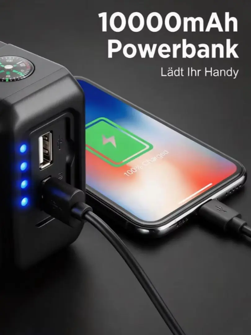 Przenośne radio awaryjne z powerbankiem 10000mAh/20000mAh, zasilane energią słoneczną i korbką ręczną, radio FM/AM/WB z latarką i kompasem do użytku na zewnątrz podczas biwakowania. — 2