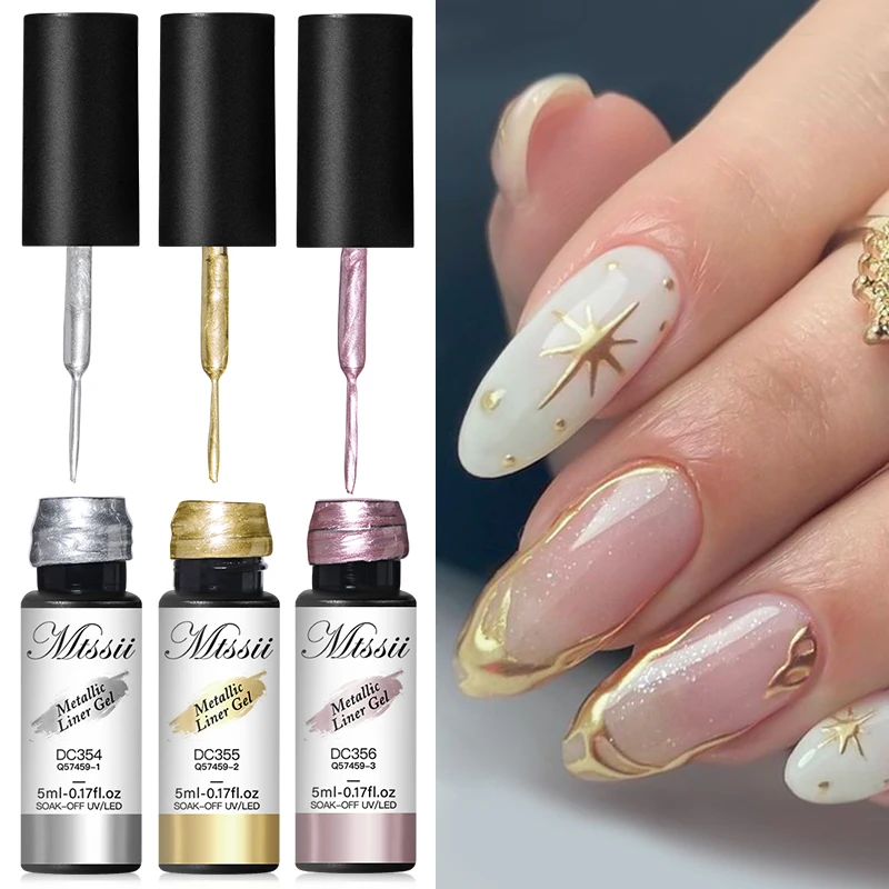 

Mtssii 5ml Metallic Liner Painting Gel Nail Polish Chrome Rose Gold Silver Super Bright Mirror Effect Drawing Gel Nail Varnish