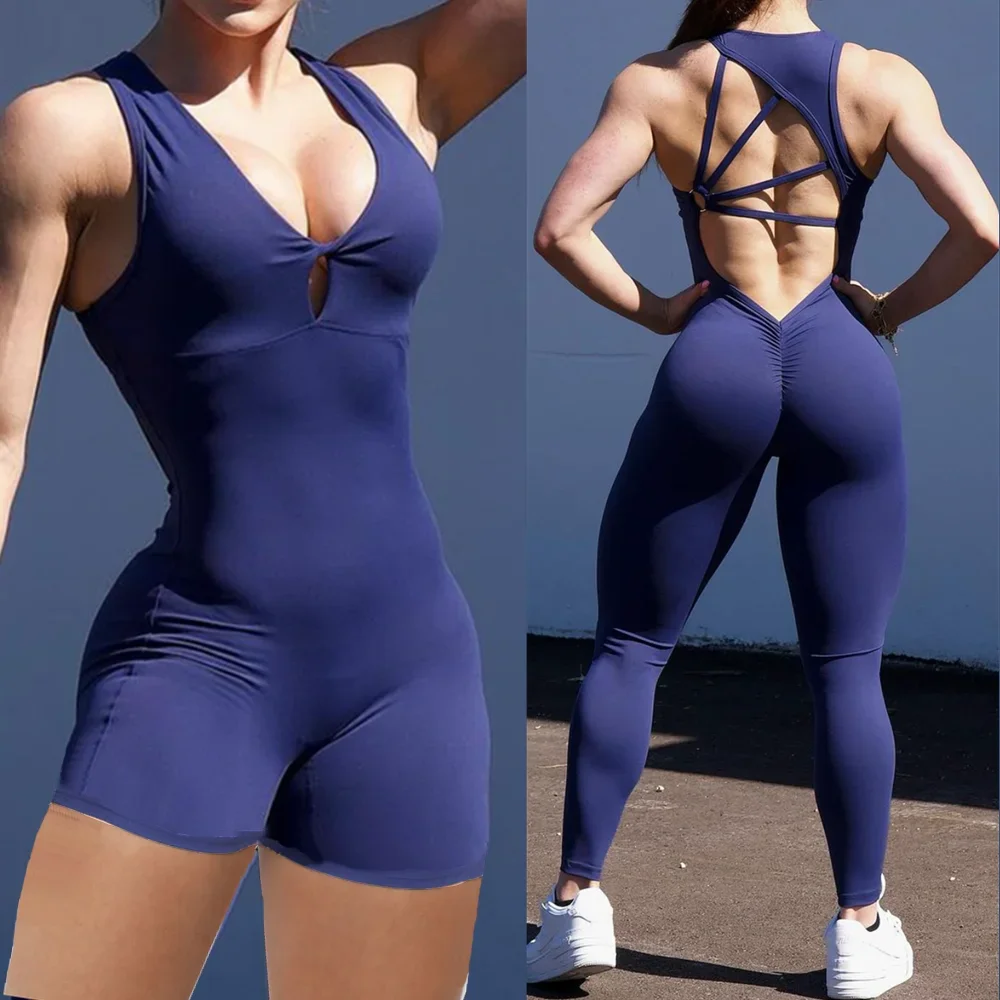 2025 Mental Lycra Gym Yoga Sets One Piece Jumpsuit Sport Women Workout Clothes for Women Fitness Womens Outfits Active Suits