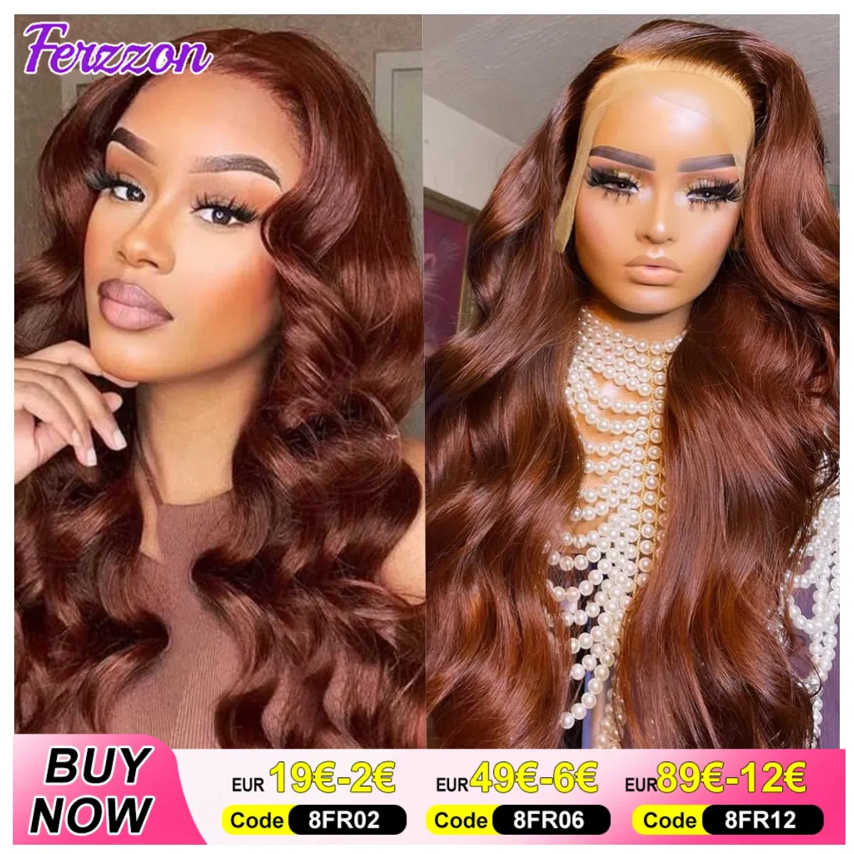 Reddish Brown Straight Lace Front Wigs Human Hair Transparent Frontal Pre Plucked Wig 13x4 on Sale