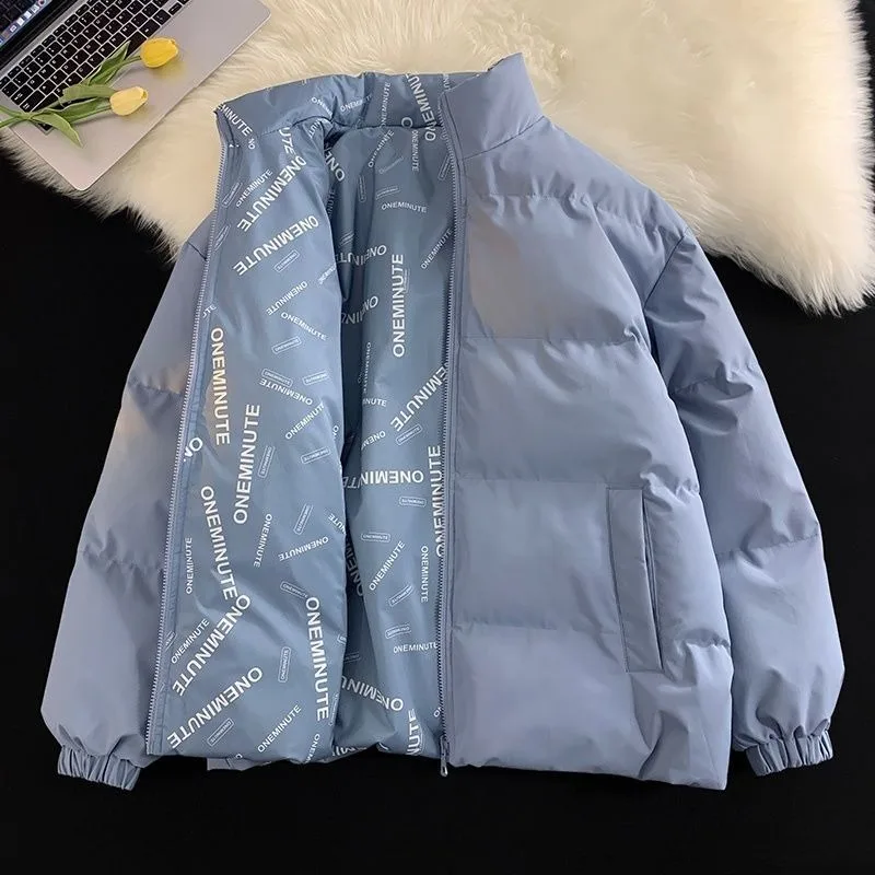 Cropped Puffer Jacket Solid Stand Collar Zip-Up Horizontal Quilted Pocket Elastic Cuff Loose Fit Casual Outerwear Fall Winter