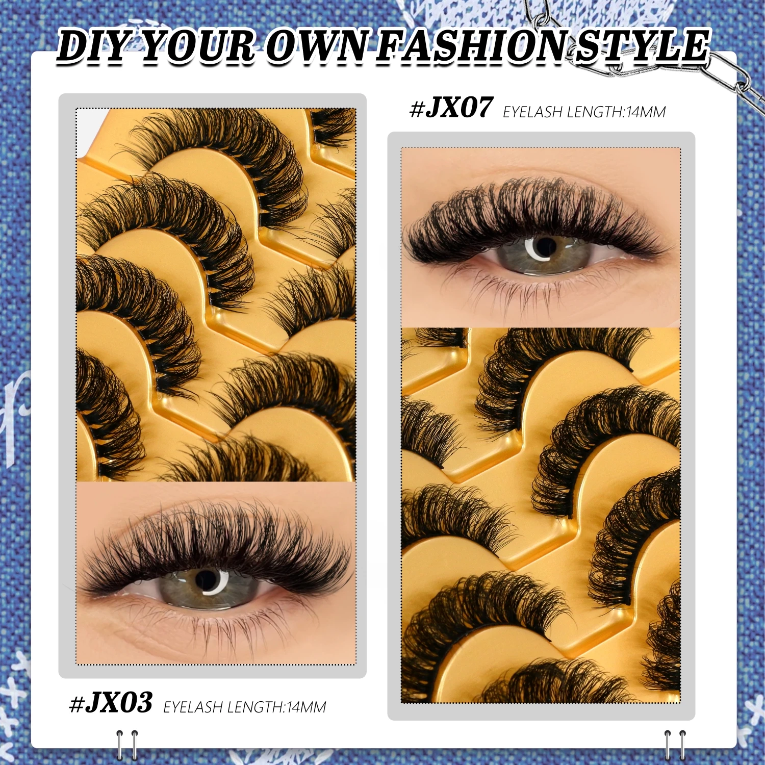 VELTRINAY Russian Strip Lashes False Eyelashes Natural Cat Eyelashes Extension D-Curly Wispy Fake Lashes Makeup