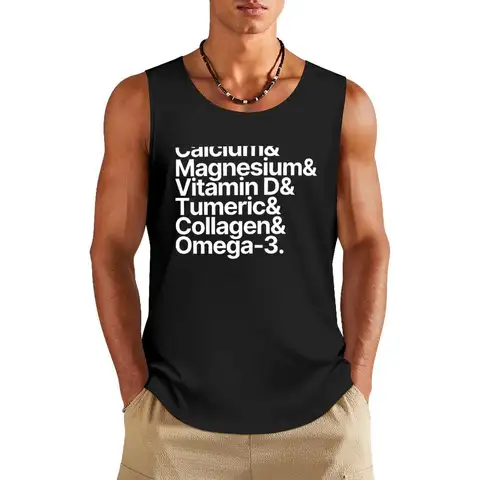 건강 보조 식품 칼슘 마그네슘 비타민 D 심황 콜라겐 오메가-3 탱크 탑 근육 맞는 남성 디자이너 의류 애니메이션 티셔츠