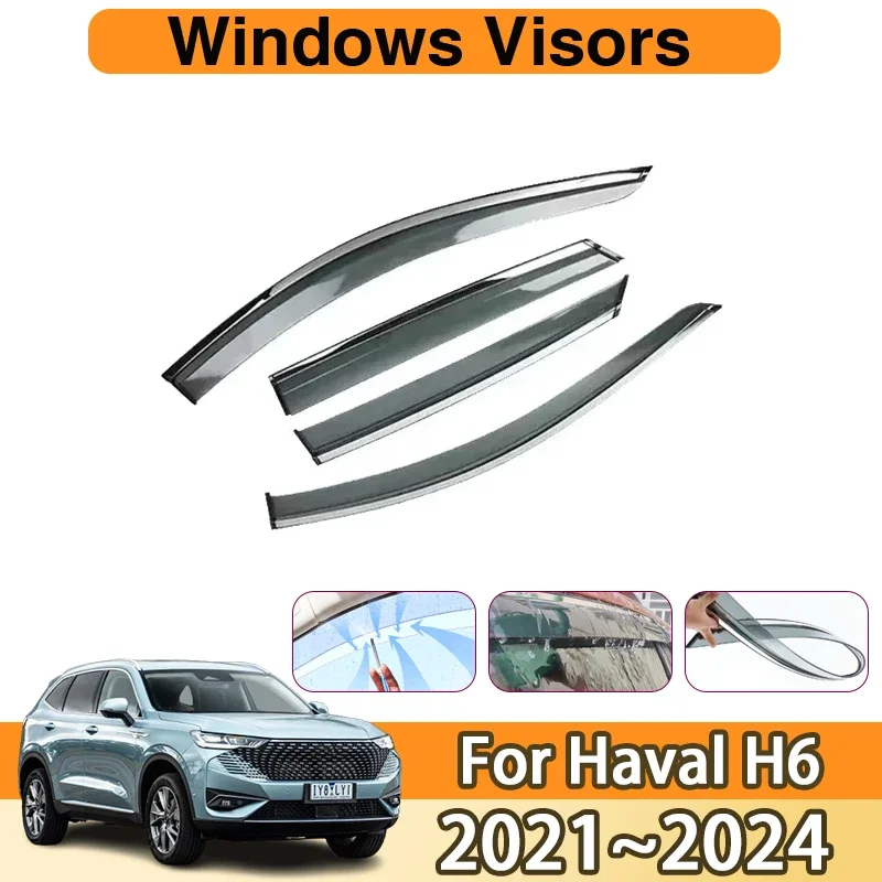 Car Window Visor For Great Wall Haval H6 HEV 2021 2022 2023 2024 4 PCS Windshield Rainproof Deflectors Trim Sets Car Accessories