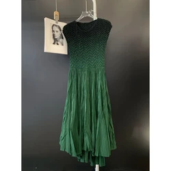 Pleats Original Dress Gradient Color Sleeveless Vertical Pleated Thin Dress Round Neck Slim Elegant Fashion Plus Size Skirt