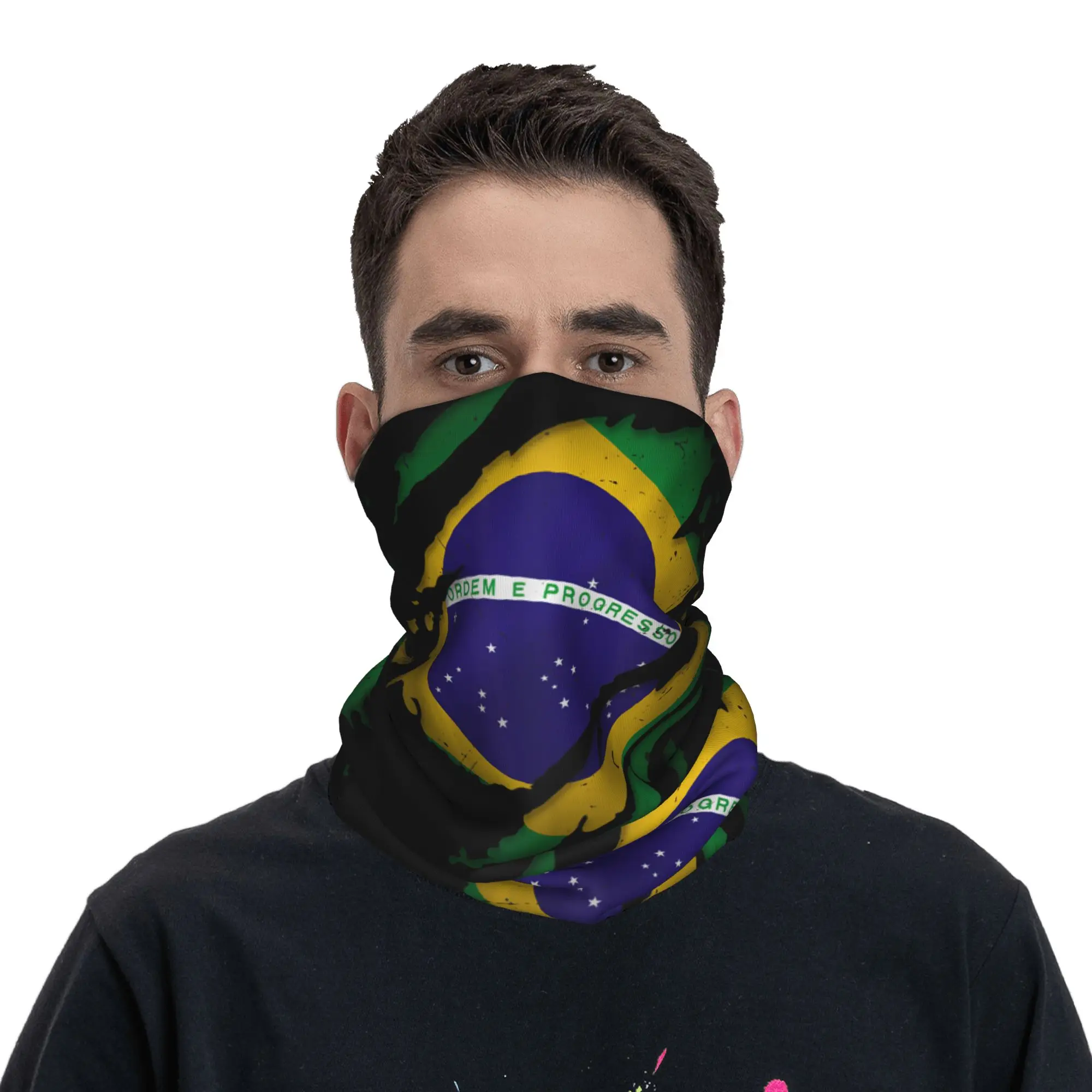 Brazil Brazilian Flag Bandana Neck Cover Printed  Balaclavas Wrap Scarf Multi-use Headband Running for Men Women Adult