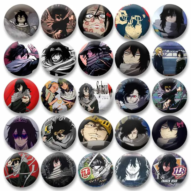 Juego Anime My Hero Academia Shota Aizawa Cosplay insignia Pin SPTE plástico broche a presión accesorios bolsa sombrero decoración joyería regalos