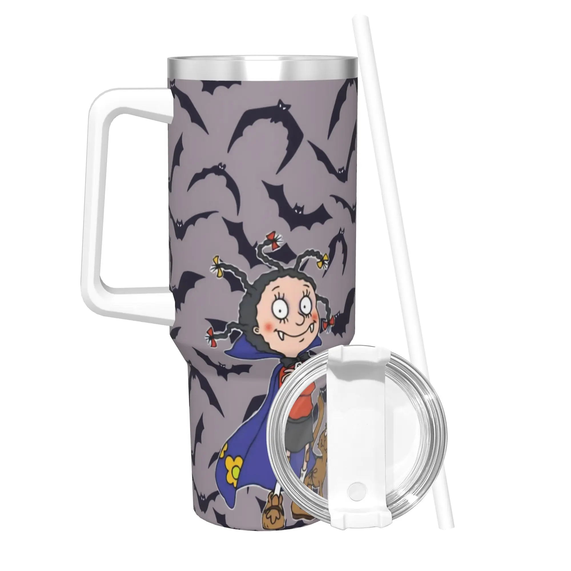 Mona The Vampire Anime Tumbler Vacuum Insulated  Thermal Cup with Lid Straw Smoothie Tea Mug Water Bottle 40oz