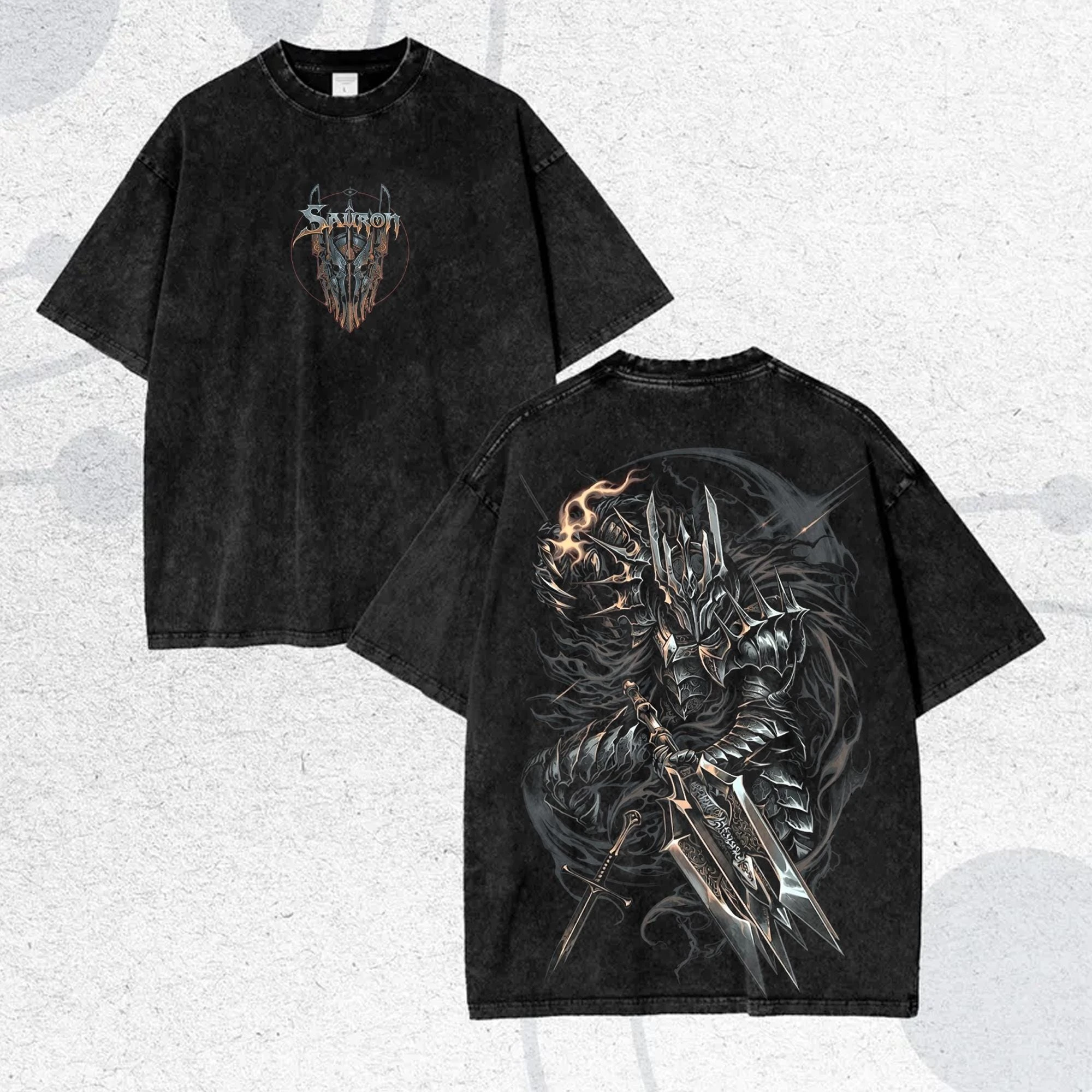 Harajuku Short Sleeve Lord Sauron Vintage Washed T-shirt Oversized Streetwear Men Women Casual Loose Cotton Femael Male Clothes