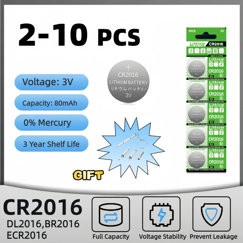 

2-10PCS CR2016 Lithium Button Battery DL2016 BR2016 DL2016 LM2016 3V CR 2016 Coin Cell Watch Batteries for Toys Clock Remote