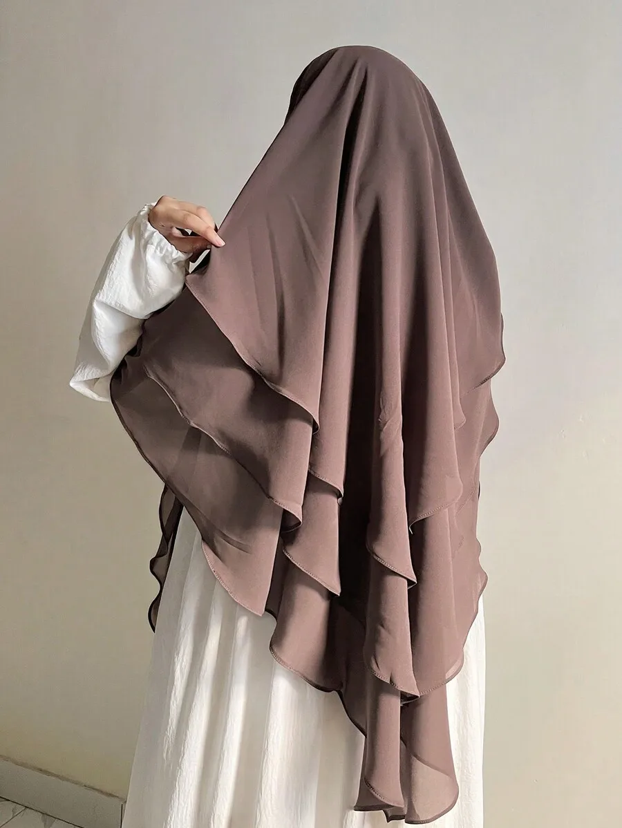 

Women Chiffon Three-Layer Hijab Khimar Asymmetrical Face Veil Elegant Shawl Headwrap Daily Wear