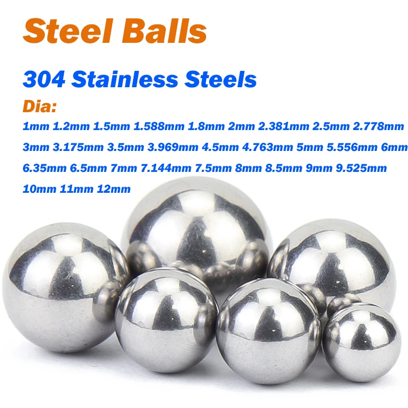 Bearing Steel Ball Dia 1/1.2/1.5/1.588/1.8/2/2.381~12mm 304 Stainless Steels Steel Balls Solid High Precision Gcr15 Smooth Ball