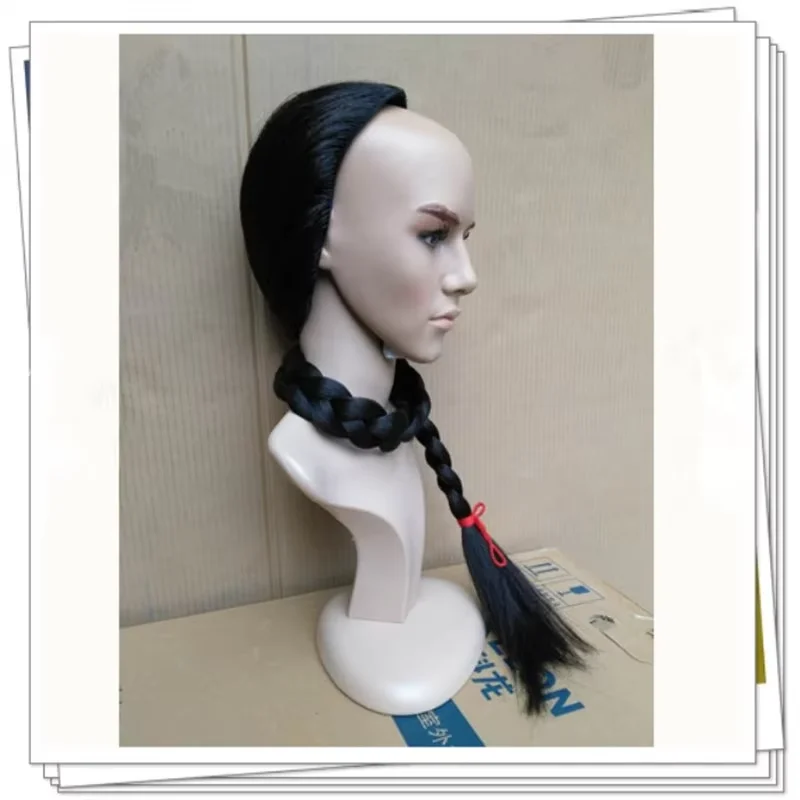 115cm Half Head Cover Qing Dynasty Long Braid Hair For Men Children Black Halloween Cosplay TV Movie Headwear
