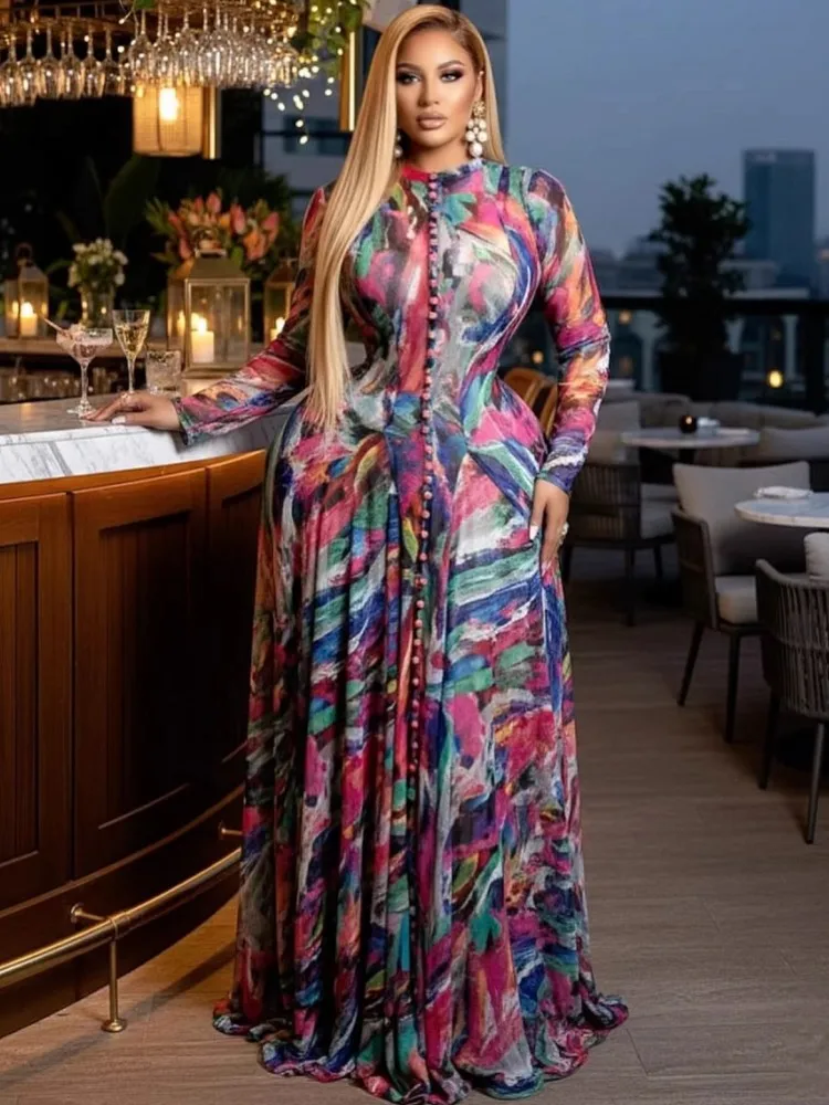 

Африканские платья для женщин, элегантное весенне-летнее платье макси Дашики с длинными рукавами, женская традиционная африканская одежда Fairy Dreaes