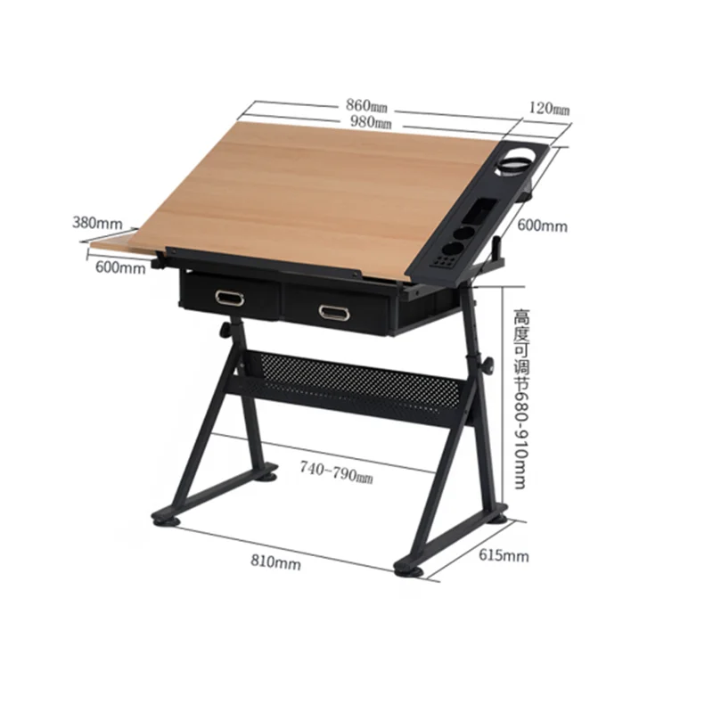 Height Adjustable Multi-Tilt Drawing Work Desk, Premium Drafting Table with Large Storage Drawer for Art Creation Engineer Draft