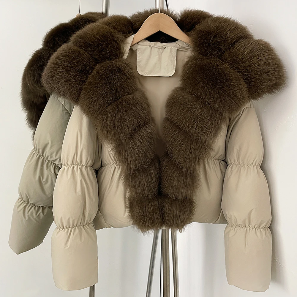 

New Autumn Down Jacket Winter Down Coat Female Warm Real fur Women Natural Fur Thickened Fox Fur Puffer Jacket Long Sleeves