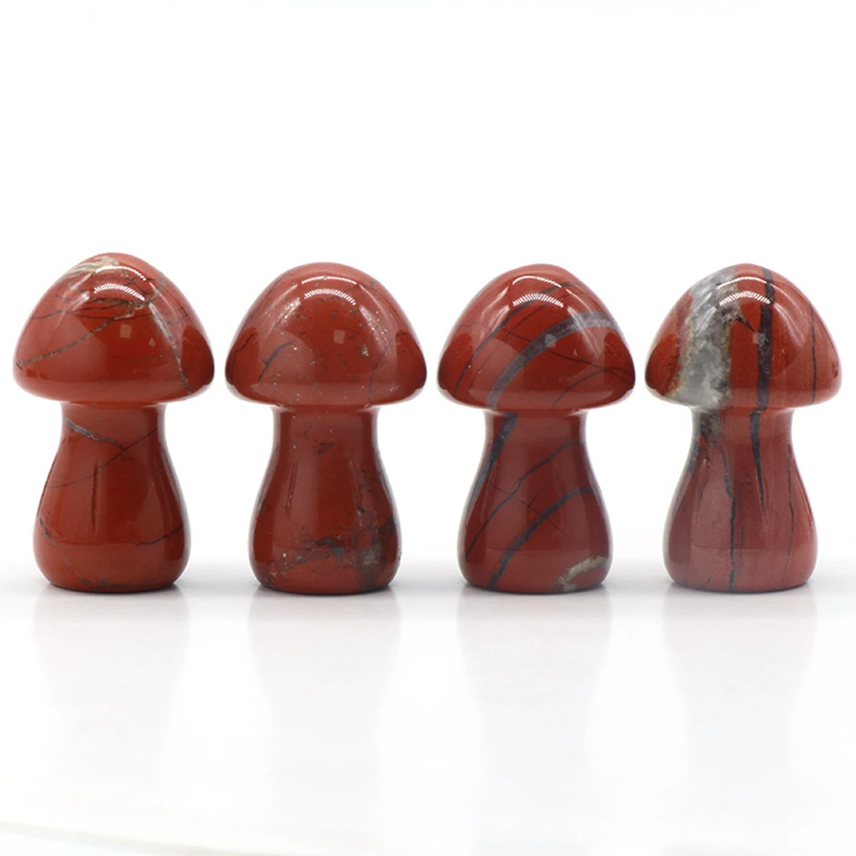 Red Jasper Mushroom Figurine Garden Ceramic Statue Pot Decoration Lawn Ornaments Gemstone Crystal for Outdoor 4PCS