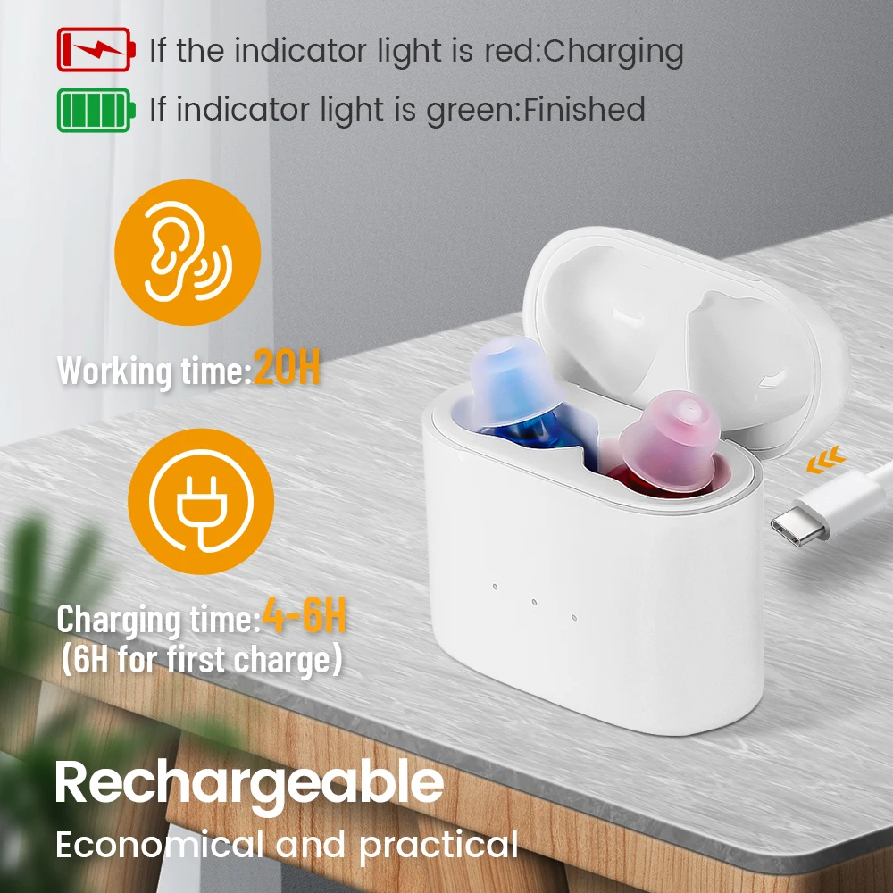 Älteres Hörgerät, wiederaufladbar, ITE Deaf The Listening Device, Mini-Wireless-Sound-Verstärker, unsichtbare Hörgeräte-Kopfhörer – Detail 6