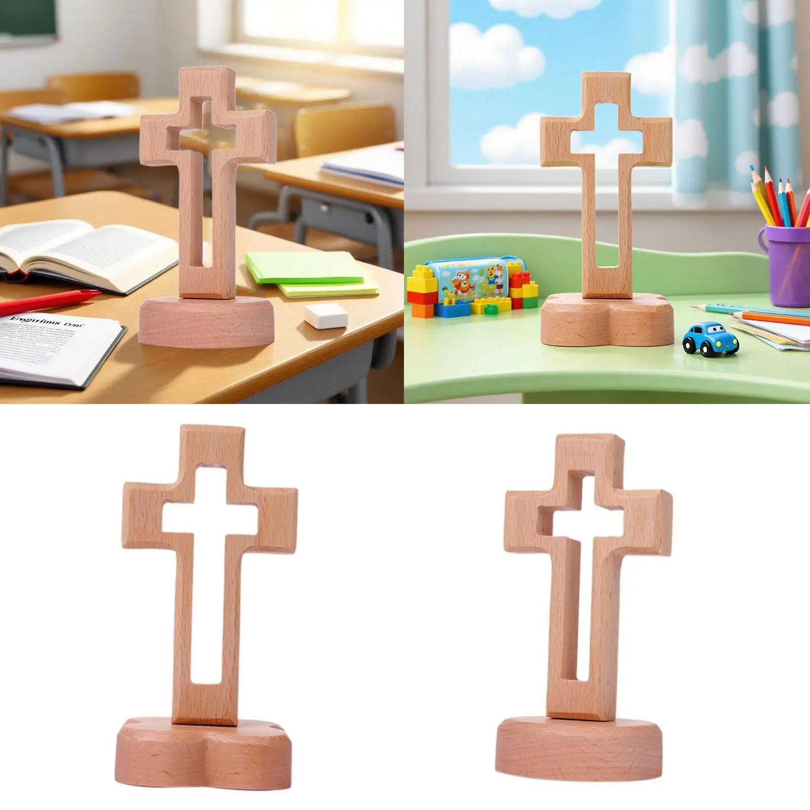 

Religious Favor Tabletop Cross, Wood Cross Statue with Stand for Anniversary Cabinet Christmas Wedding Decoration