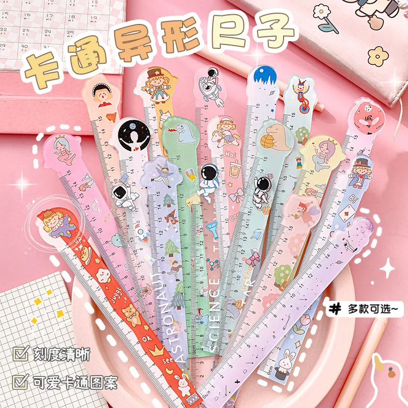 

24 Pcs Wholesale Cute Ruler,kindergarten Stationery Prizes Drawing Measuring Tools Creative Cartoon 15cm Plastic Ruler