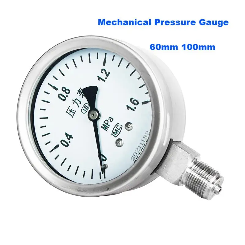 

60mm 100mm Dial Mechanical Pressure Meter G1/2 G1/4 Raial Pressure Sensor 0-1Mpa 0-5Mpa Pressure SS304 Pressure Gauge Oil Gas