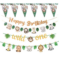 Jungle Animals Party Banner Garland Hanging decor kids wild one Jungle Safari Animals themed Birthday Party Decoration Banner