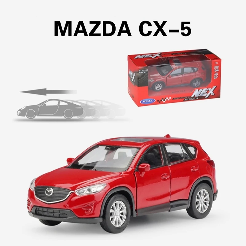 Liga SUV modelo de carro miniatura para crianças, modelo Welly Diecast, puxar portas traseiras, coleção de brinquedos openable, presente para o menino, Mazda CX5 CX-5, 1:36