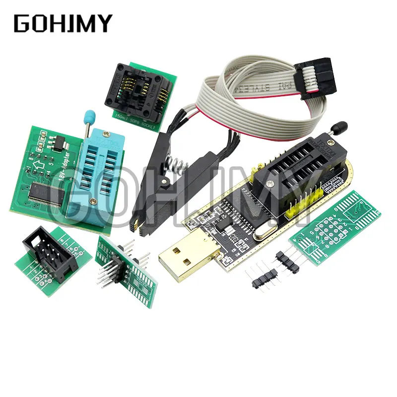 CH341A 24 25 시리즈 EEPROM 플래시 BIOS USB 프로그래머 모듈 + SOIC8 SOP8 테스트 클립 + 1.8V 어댑터 + SOIC8 어댑터 DIY 키트