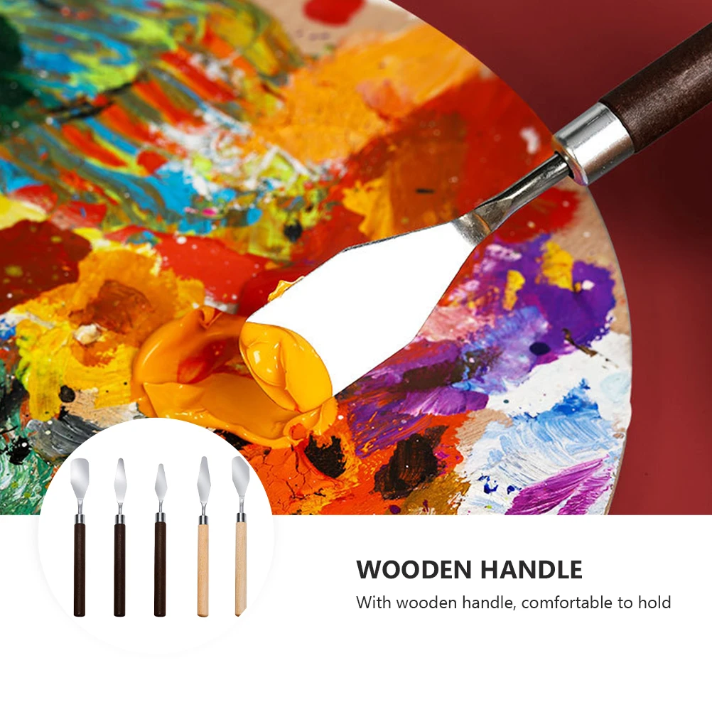 

5Pcs Painting Knives Set Oil Painting Spatula Stainless Steel Wooden Handle Color Mixing Scrapers Palette Tools for Canvas