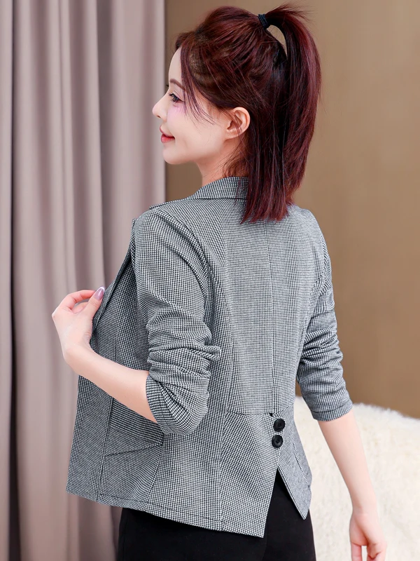 

Spring New Style Short Plaid Elegant Lady's Suiting Jacket Fashionable Slimming Trendy Outerwear Polyester Original Design