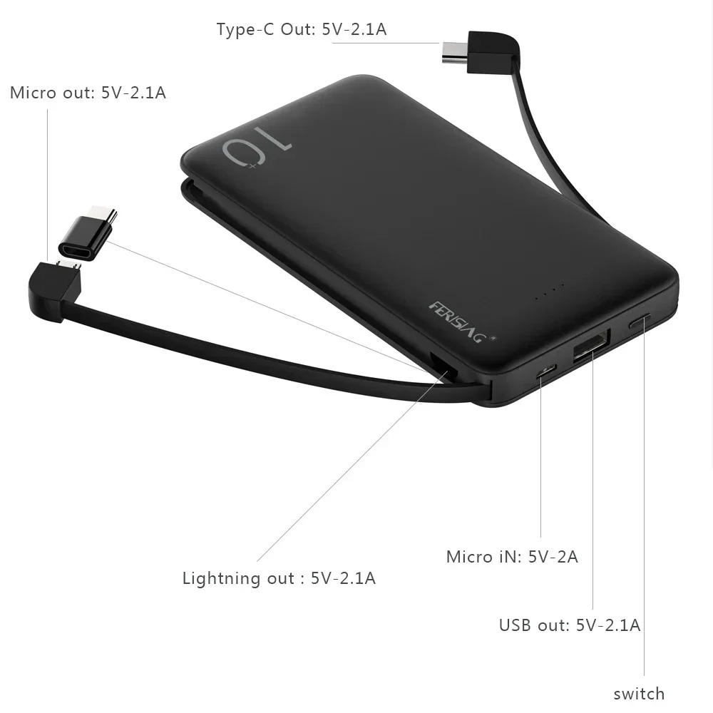 FERISING 3IN1 10000mAh Power Bank Slim USB Powerbank Portable External Battery Charger Pack For iPhone Xiaomi realme PoverBank