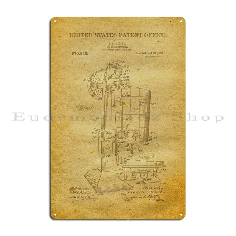 73 Ice Cream Maker Patent Metal Sign Iron Club Customize Party Wall Decor Tin Sign Poster