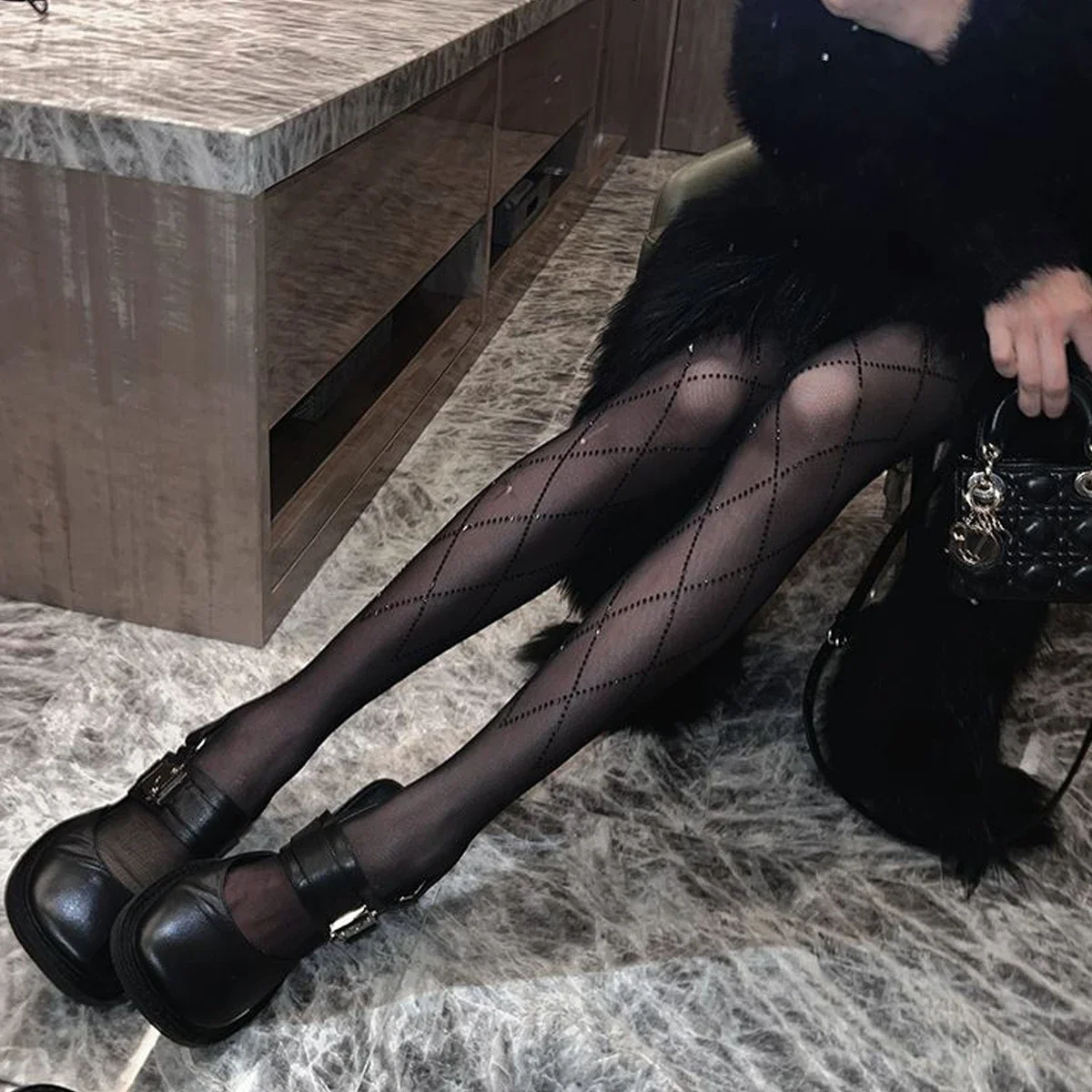 

Rhomboid Grid Rhinestone Size Plus Hottie Pantihose Thin Roleplay Silk Stockings Women Tights Vintage Glamour Special Edition