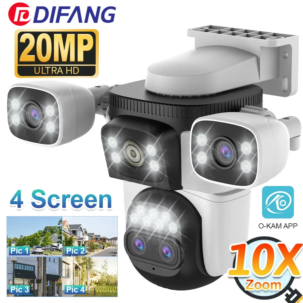 

Outdoor 20MP WiFi Camera Optical 10X Zoom 10K Four Lens Four Screens PTZ Human Two Way Audio Auto Tracking Security Camera CCTV