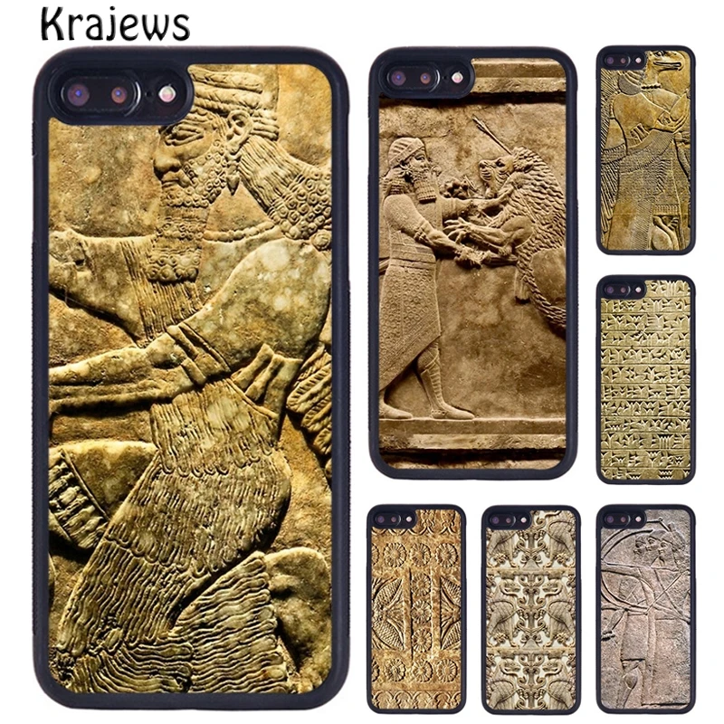 Krajews Carving Assyrian Mesopotamian Phone Case For iPhone 16 15 14 plus X XS XR 11 12 13 pro max coque