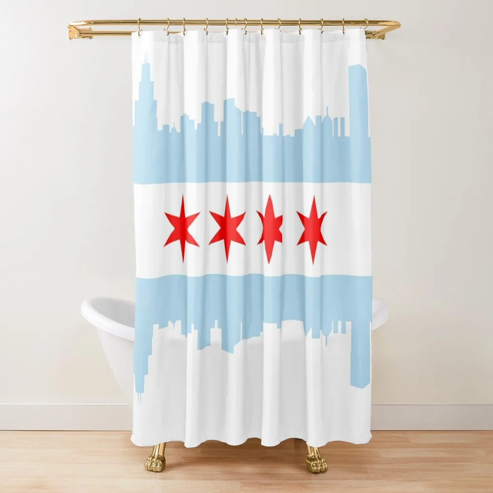 

Chicago Flag Skyline Shower Curtain Elegant Bathroom Anti-Mold Waterproof Shower Curtain