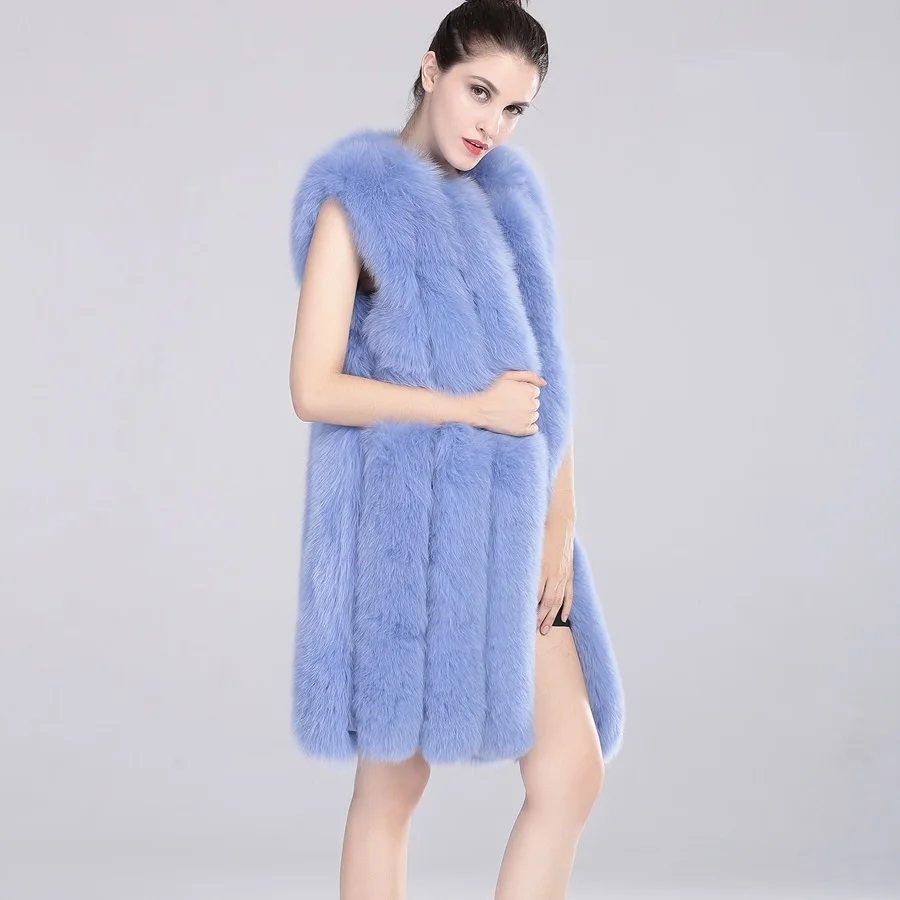 Winter Fox Fur Gilet Women Charming Grey Real Fox Fur Lined Vest