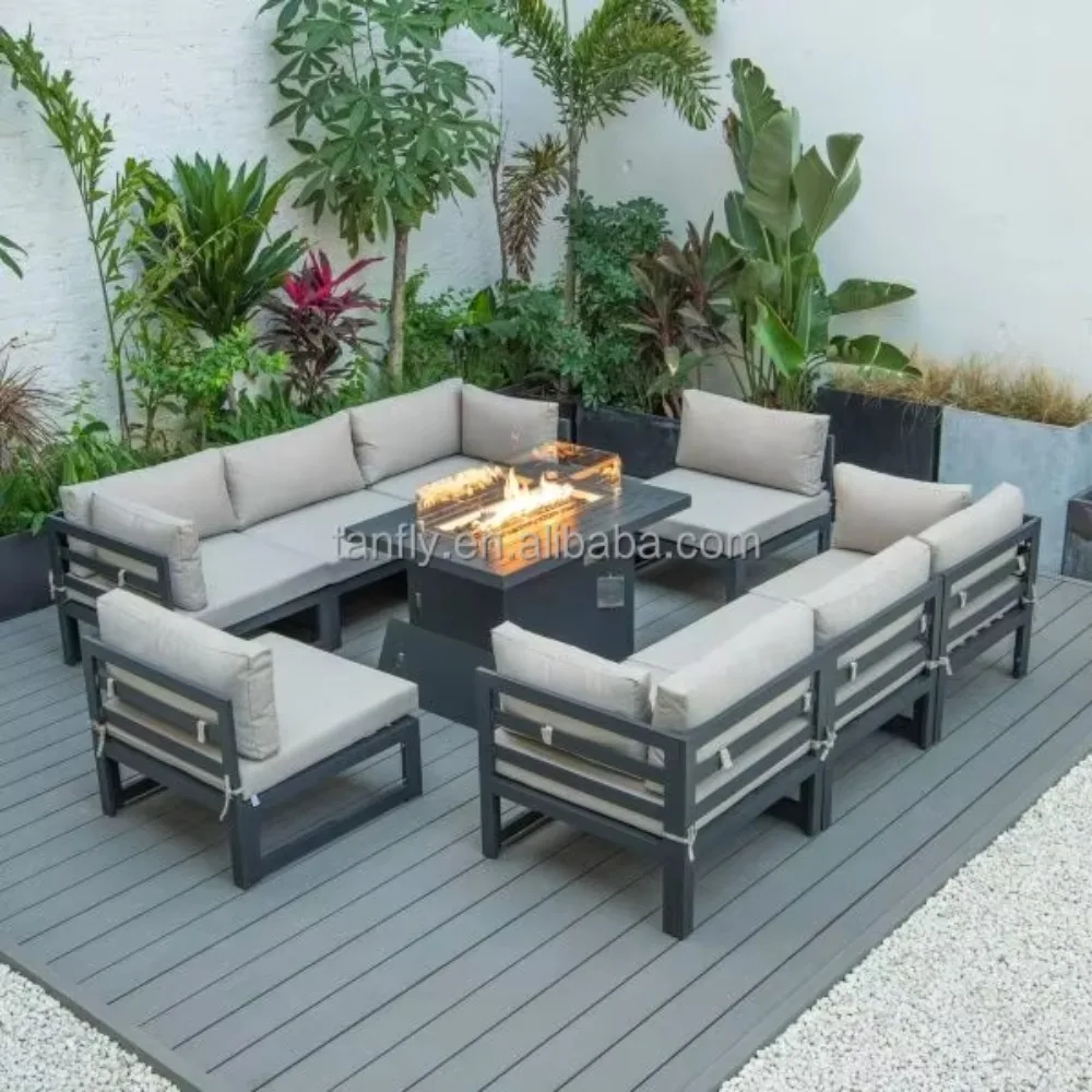 Villa Hotel Outdoor Furniture Set Modern Aluminum Garden Garden Furniture Sofa Set with Fire Pit Table
