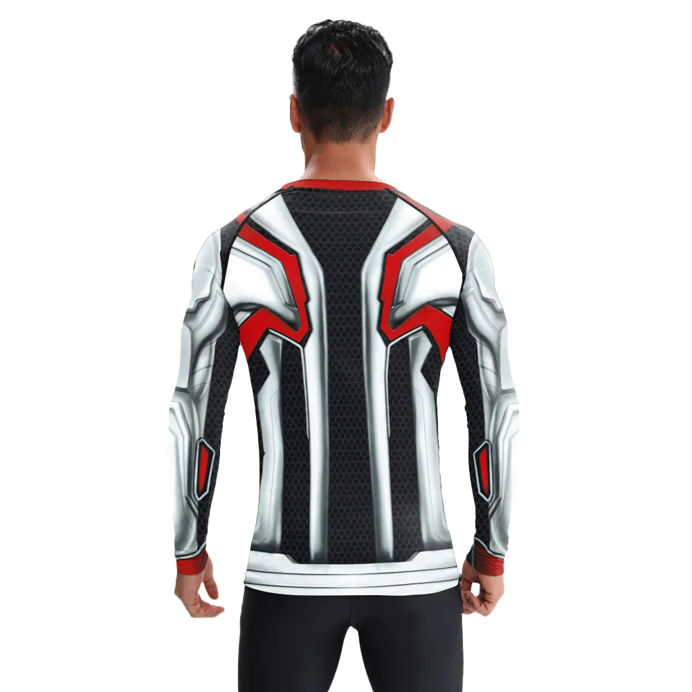 أزياء الفيلم الخارقين التأثيرية بأكمام طويلة ملابس رياضية تي شيرت خارقة للحفلات قميص رياضي مضغوط للرجال