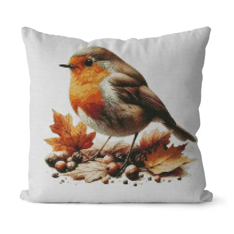 Cross Stitch Pillow Robin Bird Cartoon Home Decoration Handmade Picture Printed Canvas Art Craft Kit