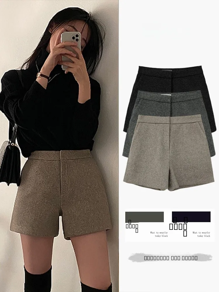 

Шерстяные зимние брюки с высокой талией для женщин, повседневные широкие брюки, верхняя одежда, стройнящий костюм, модные прямые брюки больших размеров