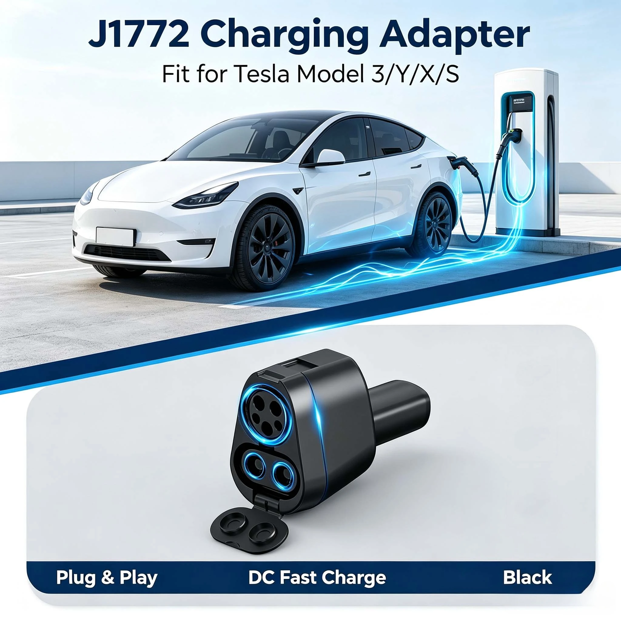 Electric Vehicle Charger Connector CCS1 J1772 Adapter 250KW For Tesla Model 3 Y X S AC DC Quick Charge EV Charging Converter