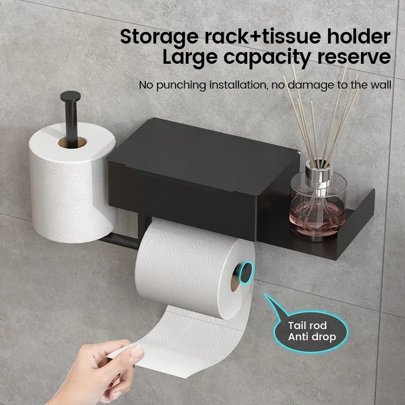 Bathroom Toilet Stainless Steel Tissue Holder Wall Mounted Toilet Paper Holder Without Punching Household Roll Paper Holder