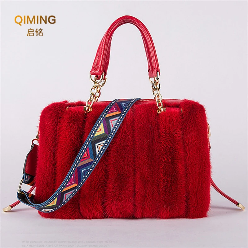 New Real Mink Fur Bag Women Winter Luxury Handbag Ladies Handbags Crossbody Single Shoulder Bag Solid Color Party Hand Bag Woman