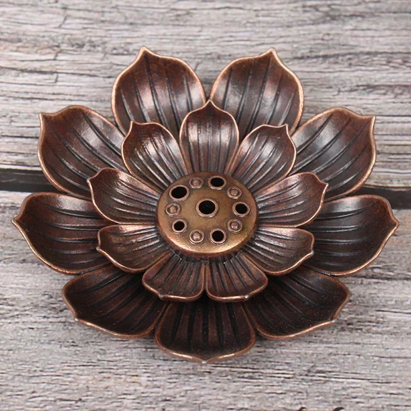 New 1PC Alloy Incense Burner Stick Holder Plate Buddhism Lotus Censer Bronze Nasturtium Incense Burner Home Decor Gift